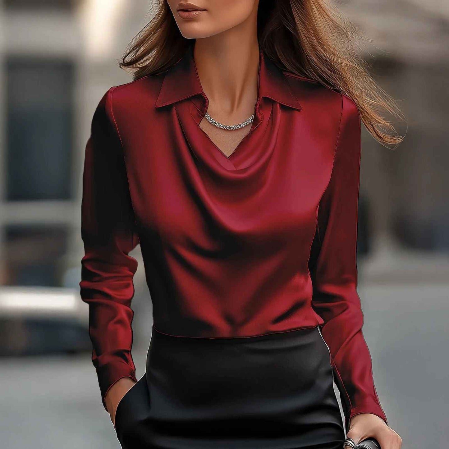 MARA™| Camicia Elegante In Raso Con Scollo Morbido